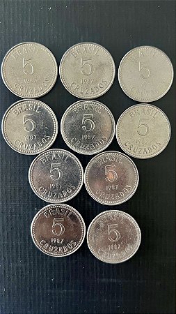 10 Moedas do Brasil - 5 Cruzados 1987 - Aço Inoxidável - Mbc - ref.1113