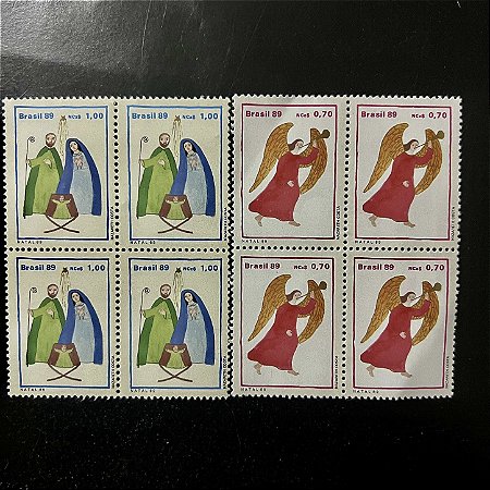Quadra de Selos Comemorativos do Brasil - Natal 89 - 1989 - Mint - ref.1114
