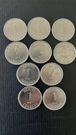 10 Moedas do Brasil - 1 Cruzados 1987 - Aço Inoxidável - Mbc - ref.1114