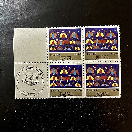 Quadra de Selos Comemorativos do Brasil - Natal 82 - Coro dos Anjos - 1982 - Mint - carimbo comemorativo - ref.1115