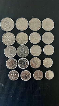 20 Moedas do Brasil Diferentes - Aço Inoxidável - Mbc - ref.1115