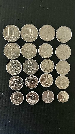 20 Moedas do Brasil Diferentes - Aço Inoxidável - Mbc - ref.1117
