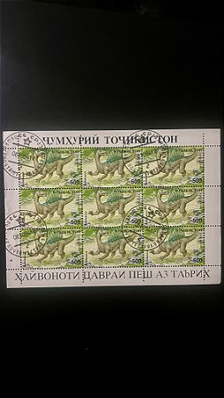 Mini Folha de Selos do Tadjiquistão - Temática Dinossauros - ref.946