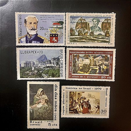 06 Selos Comemorativos do Brasil - Anos 1968 e 1970 - Mint - ref.975