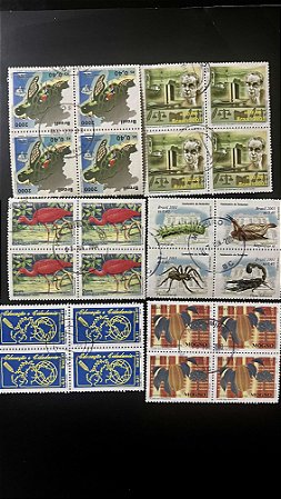 06 Quadras de Selos Comemorativos do Brasil - Circuladas com carimbo -ref.975
