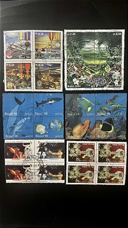 06 Quadras de Selos Comemorativos do Brasil - Circuladas com carimbo -ref.976