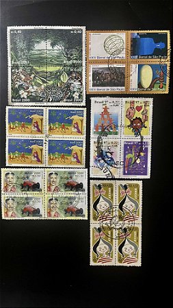 06 Quadras de Selos Comemorativos do Brasil - Circuladas com carimbo -ref.978