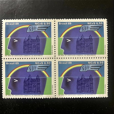 Quadra de Selos Comemorativos do Brasil - 150 Anos da Associação Comercial de Pernambuco- 1989 - Mint - ref.2020