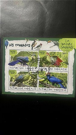 Bloco de Selos Estrangeiros - Republique Togolaise - Les Touracos - La Nature Sauvage - ref.2032