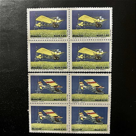 Quadra de Selos Comemorativos do Brasil - 80 Anos do Voo de Santos Dumont- 1989 - Mint - ref. 2027