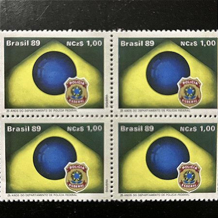 Quadra de Selos Comemorativos do Brasil - 25 Anos do Departamento de Policia Federal - 1989 - Mint - ref.2050