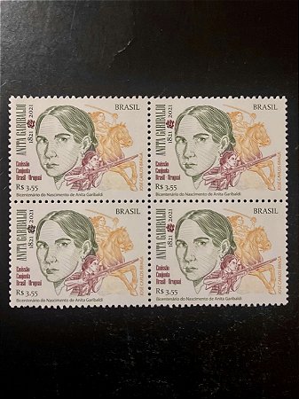 Quadra de Selos Comemorativos do Brasil - Bicentenario de Anita Garibaldi - 2021 - Mint - ref.2080