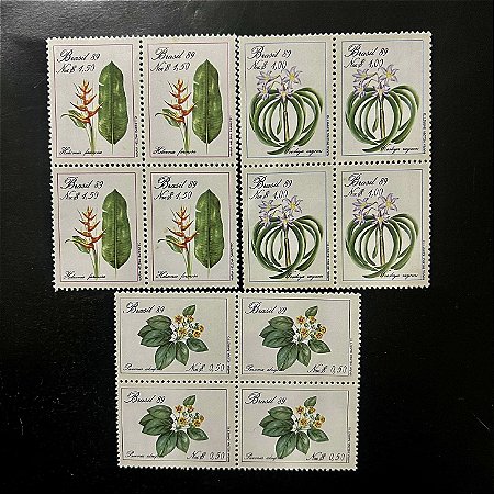 Quadra de Selos Comemorativos do Brasil - Preservação da Flora Brasileira - 1989 - Mint - ref.2090