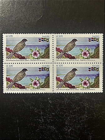 Quadra de Selos Comemorativos do Brasil - Serie Relações Brasil - Republica Dominicana - 2021 - Mint - ref.2097