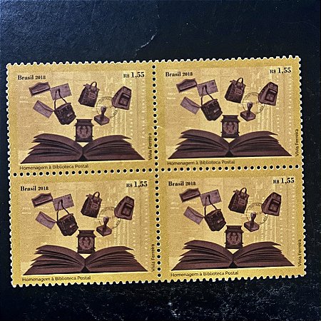 Quadra de Selos Comemorativos do Brasil - Homenagem a Biblioteca Postal - 2018 - Mint - ref.2099