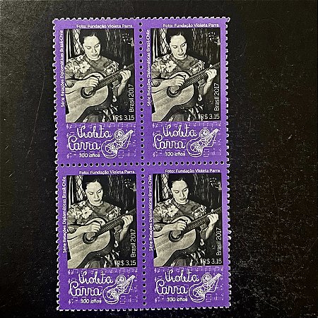 Quadra de Selos Comemorativos do Brasil - 100 anos de Violeta Parra - 2017 - Mint - ref.2109