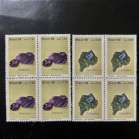 Quadra de Selos Comemorativos do Brasil - Mineralogia - Gemas Brasileiras - 1989 - Mint - ref.2111