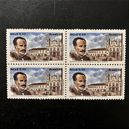 Quadra de Selos Comemorativos do Brasil - Sesquicentenario de Tobias Barreto - 1989 - Mint - ref.2115