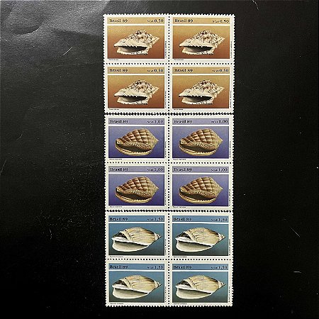 Quadra de Selos Comemorativos do Brasil - Preservação da Fauna Brasileira - Moluscos - 1989 - Mint - ref.2122