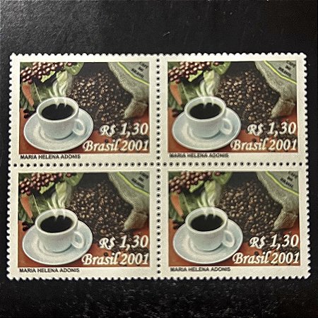 Quadra de Selos Comemorativos do Brasil - Café do Brasil - 2001 - Mint - ref.2131