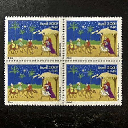 Quadra de Selos Comemorativos do Brasil - Natal - 2001 Anos do Nascimento de Jesus Cristo- 2001 - Mint - ref.2134