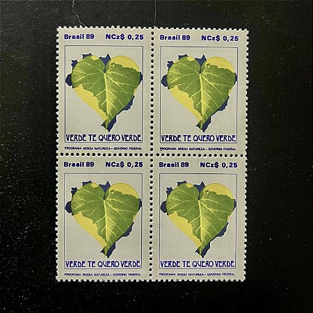 Quadra de Selos Comemorativos do Brasil - Programa Nossa Natureza - 1989 - Mint - ref.2141