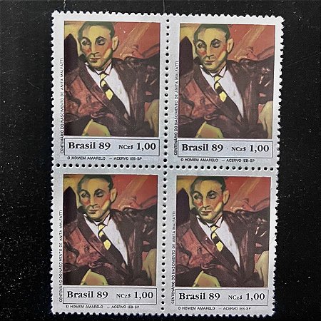 Quadra de Selos Comemorativos do Brasil - O Homem Amarelo - 1989 - Mint - ref.2149