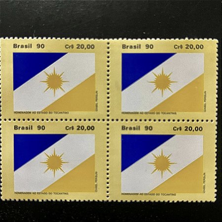 Quadra de Selos Comemorativos do Brasil - Bandeiras do Brasil - Estado de Tocantins - 1990- Mint - ref.2152