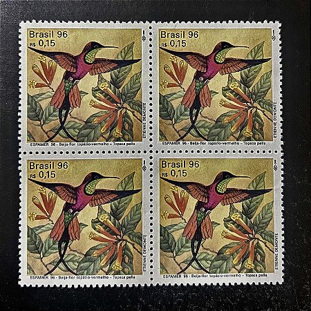 Quadra de Selos Comemorativos do Brasil - Preservação da Fauna - Beija Flores - 1996 - Mint - ref.2153