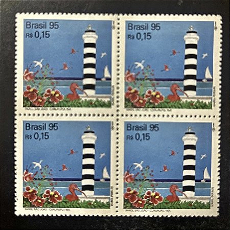 Quadra de Selos Comemorativos do Brasil - Farois Brasileiros - Farol São João - 1995 - Mint - ref.2156