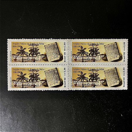 Quadra de Selos Comemorativos do Brasil -Arquivo Publico do Estado da Bahia - 1990 - Mint - ref.2156