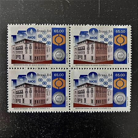 Quadra de Selos Comemorativos do Brasil - Sesquicentenário do Banco Economico de Salvador - 1984 - Mint - ref.2157