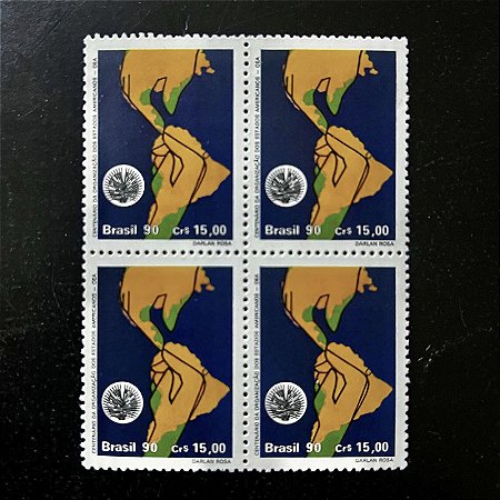 Quadra de Selos Comemorativos do Brasil - Centenario da Organização dos Estados Americanos - 1990- Mint - ref.2163