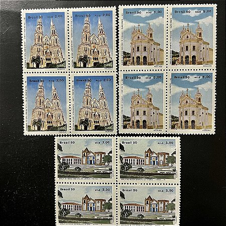 Quadra de Selos Comemorativos do Brasil - Arquitetura Religiosa no Brasil - 1990- Mint - ref.2173