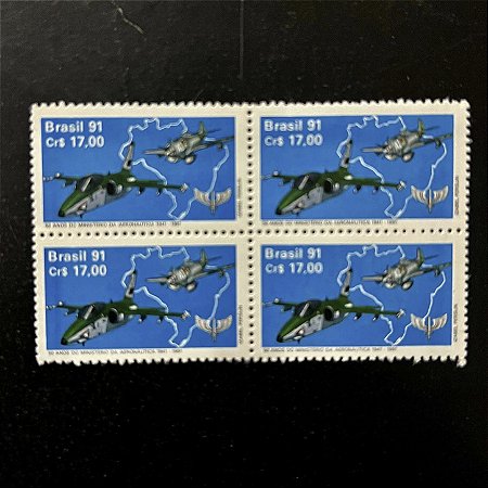 Quadra de Selos Comemorativos do Brasil - 50 Anos do Ministério da Aeronáutica - 1991- Mint - ref.2181