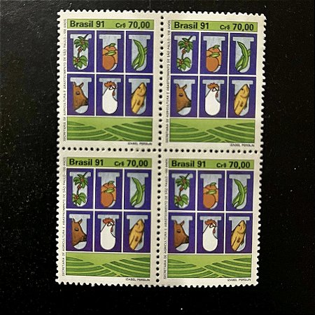 Quadra de Selos Comemorativos do Brasil - Centenario da Secretaria de Agricultura de S.Paulo - 1991- Mint - ref.2182