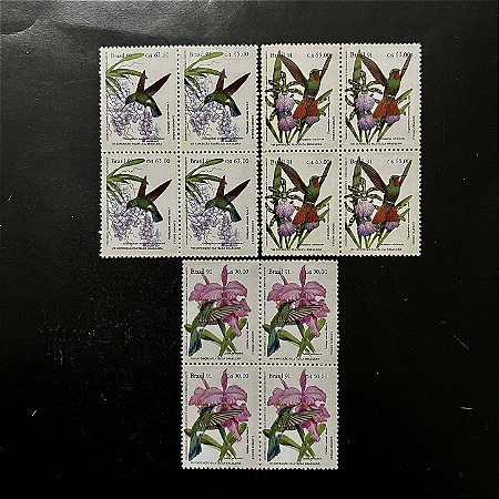 Quadra de Selos Comemorativos do Brasil - Brapex 91 - Beija-Flores e Orquideas - 1991- Mint - ref.2190