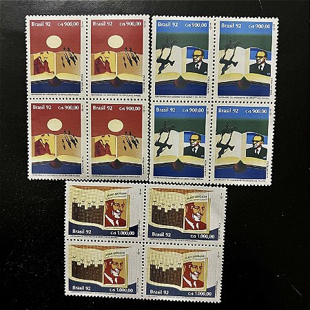 Quadra de Selos Comemorativos do Brasil - Literatura Brasileira - Dia Nacional do Livro - 1992 - Mint - ref.2197