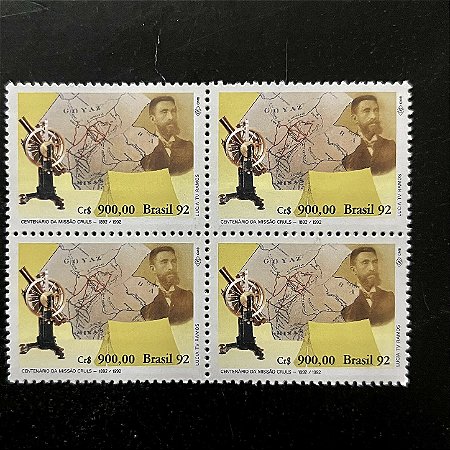 Quadra de Selos Comemorativos do Brasil - Centenario da Missão Cruls - 1992 - Mint - ref.2199