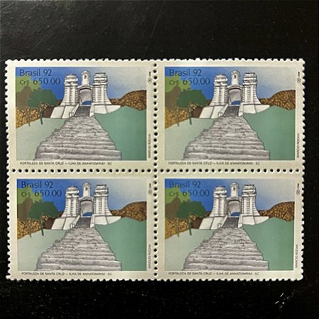 Quadra de Selos Comemorativos do Brasil - Arquitetura Militar - Fortaleza de Santa Cruz- 1992 - Mint - ref.2209