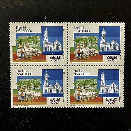 Quadras de Selos Comemorativos do Brasil - 300 Anos da Cidade de Curitiba - 1993 - Mint - ref.2220