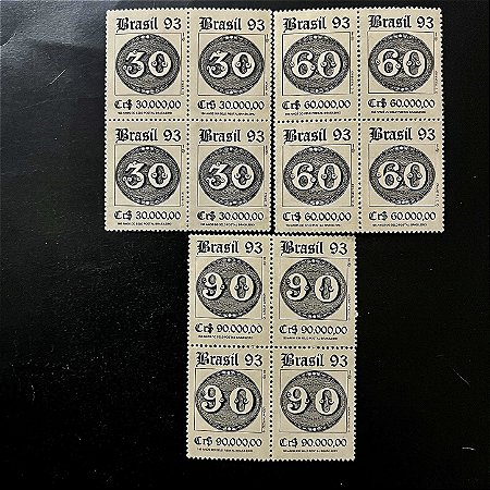 Quadras de Selos Comemorativos do Brasil - 150 Anos da Emissão dos Olhos de Boi - 1993 - Mint - ref.2222