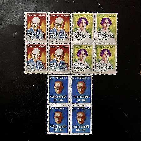 Quadras de Selos Comemorativos do Brasil - Literatura Brasileira - Dia Nacional do Livro - 1993 - Mint - ref.2225