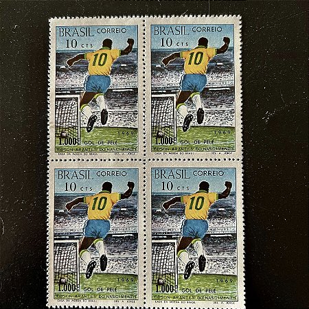 Quadra de Selos Comemorativos do Brasil - 1.000 Gols de Pele - 1969 - Mint - ref.1000