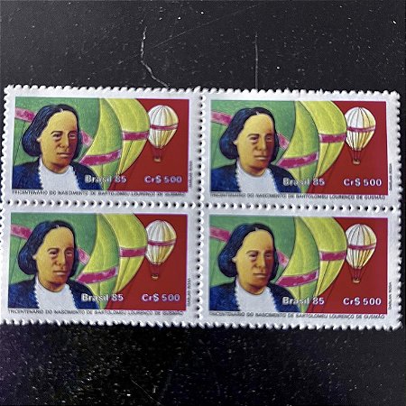 Quadra de Selos Comemorativos do Brasil - Tricentenario do Nascimento de Bartolomeu Gusmão - 1985 - Mint - ref.2232