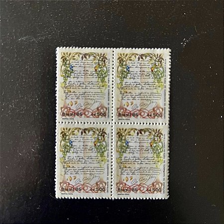 Quadra de Selos Comemorativos do Brasil - Centenario Nascimento de Antonio Francisco Costa e Silva - 1985 - Mint - ref.2235