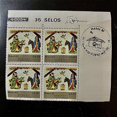 Quadra de Selos Comemorativos do Brasil - Natal 92 - Nascimento do Menino Jesus - 1982 - Mint - carimbo comemorativo - ref.2251