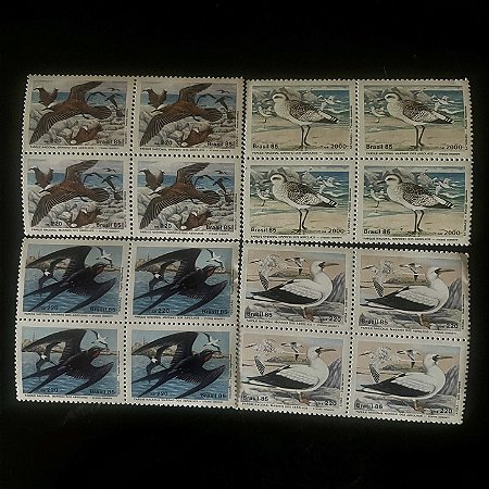 04 Quadras de Selos Comemorativos do Brasil -  Preservação da Fauna Brasileira - Parque Abrolhos - 1985 - Mint - ref.2252