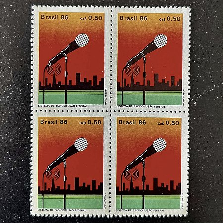 Quadra de Selos Comemorativos do Brasil - Sistema de Radiodifusão Federal - 1986 - Mint - ref.2254