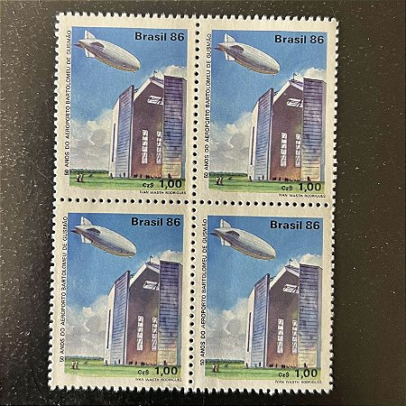 Quadra de Selos Comemorativos do Brasil - 50 Anos do Aeroporto Bartolomeu de Gusmão - RJ- 1986 - Mint - ref.2255